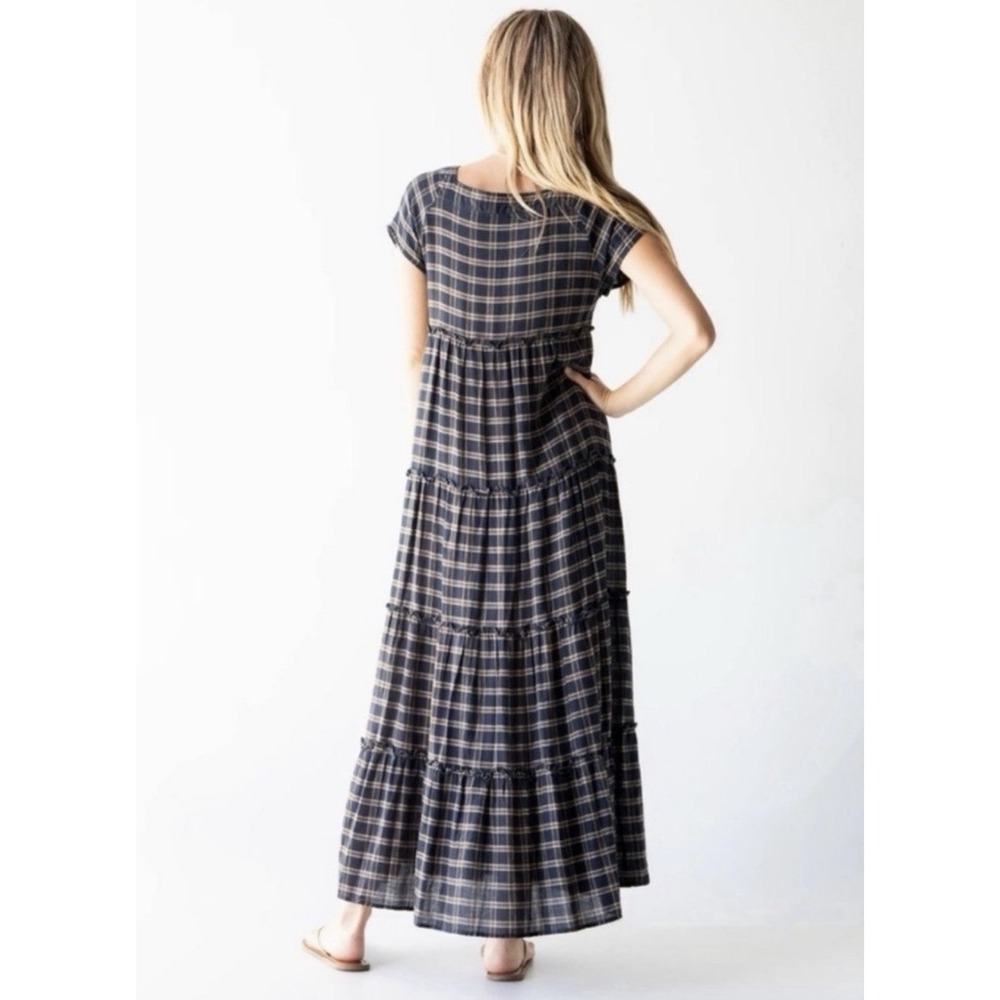 Natural Life Berkley Boho Plaid Cotton Tiered Ruffle Maxi Dress Women's Size XL - Picture 3 of 11